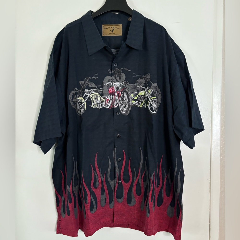 North River Outfitters Men’s XXL Camp Shirt Motorcycle Flames Biker